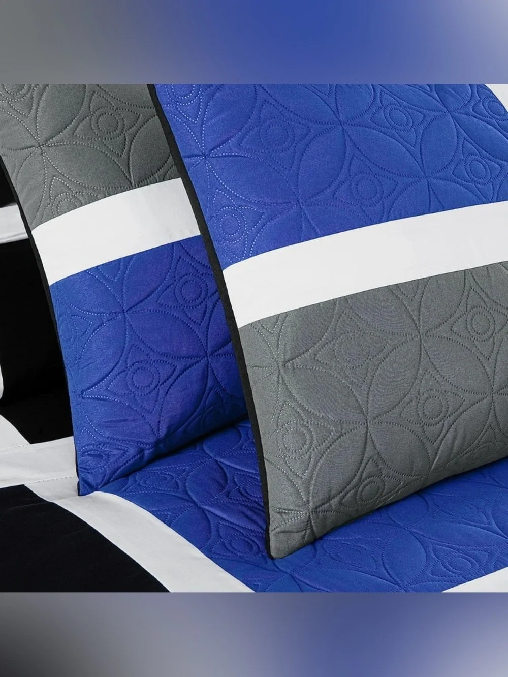 Modern Colorblock Queen 3 piece Comforter Set in Black, Blue & Gray